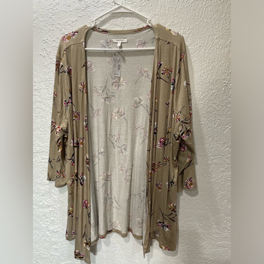 Floral Open-Front Cardigan Sweater - Taupe